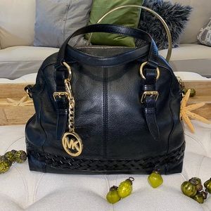 MICHAEL KORS GLADSTONE LARGE BLACK LEATHER DOME TOP ZIP SATCHEL